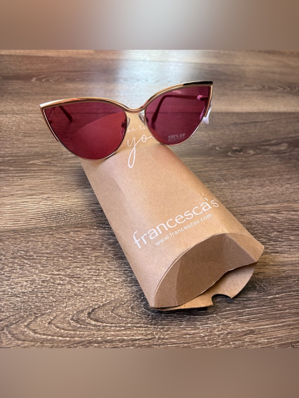 NWT Francesca's Collections Pink Cat Eye Sunglasses - Gold Frame